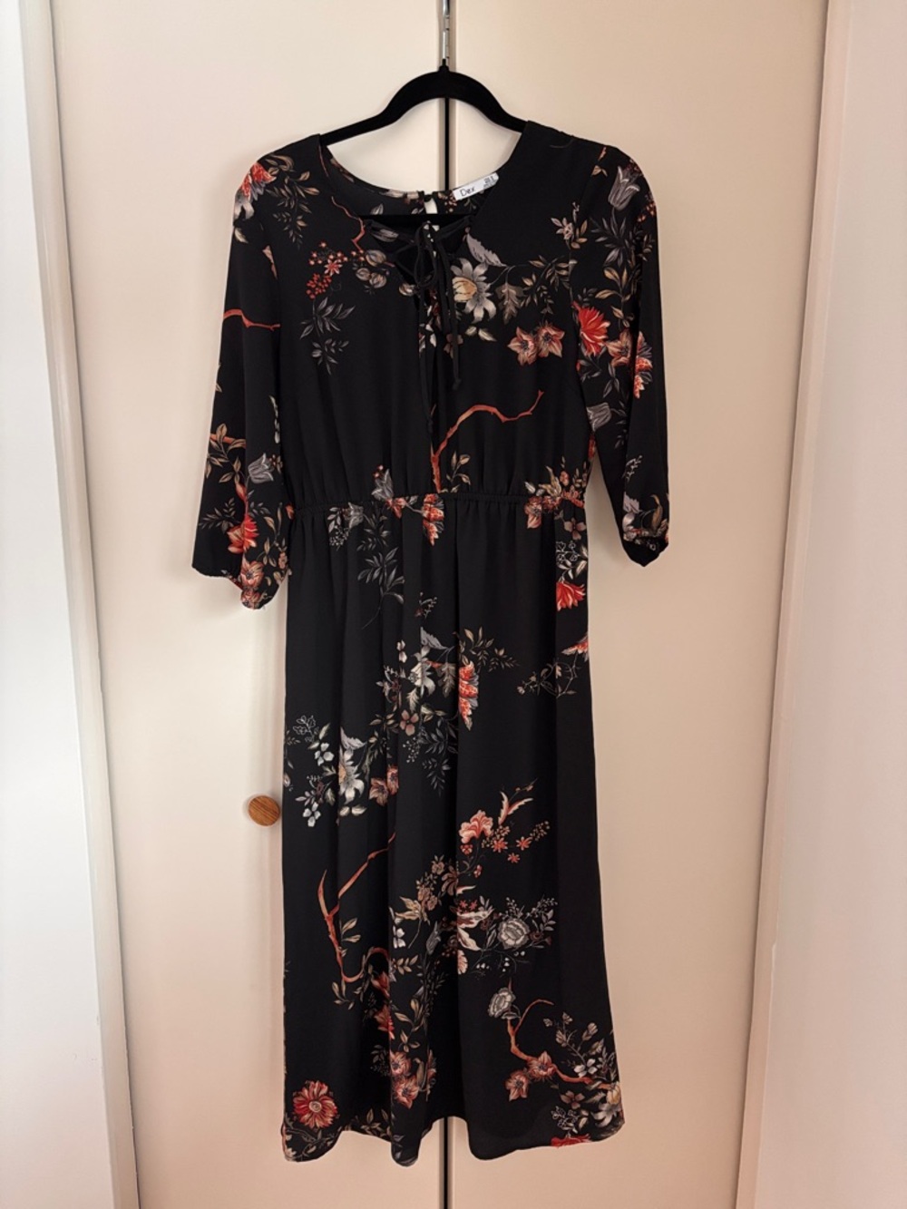 Dex Black Floral Maxi Dress with Tie Neck